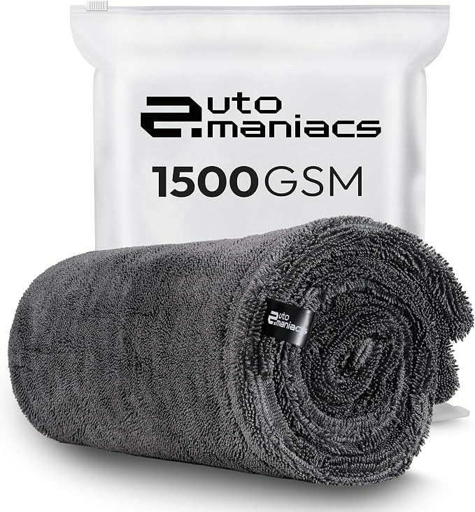 Drying Towel for Car Detailing, 1500 GSM Ultra Super Absorbent, 24"x36" XL Soft Microfiber Towels for Cars, Twisted-Loop & Streak Free Microfiber Towels for Cars, Trucks, SUVs