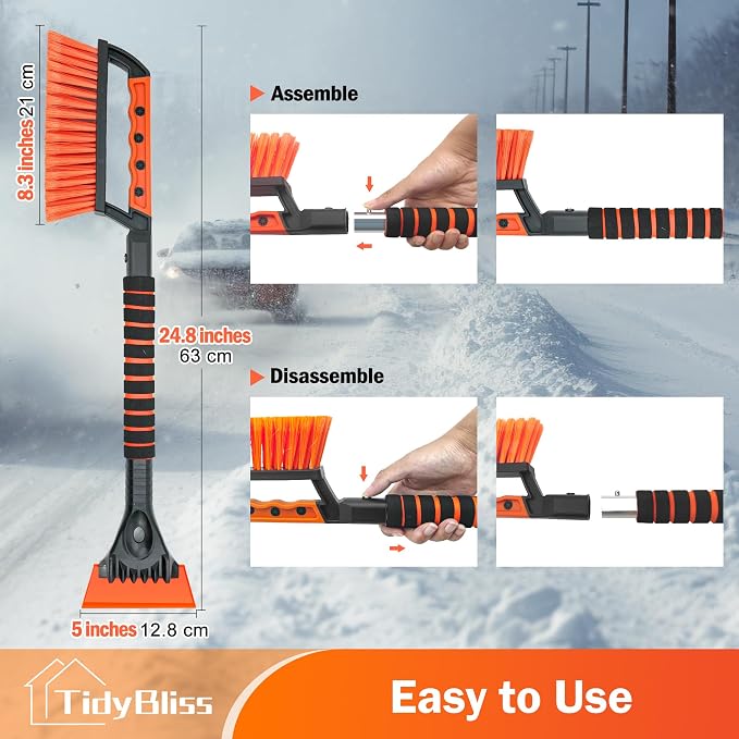 Ice Scraper and Snow Brush for Car Windshield, 24.8 inches Aluminum Frost Remover with Ergonomic Foam Grip for SUV Truck Glass Window (Orange)