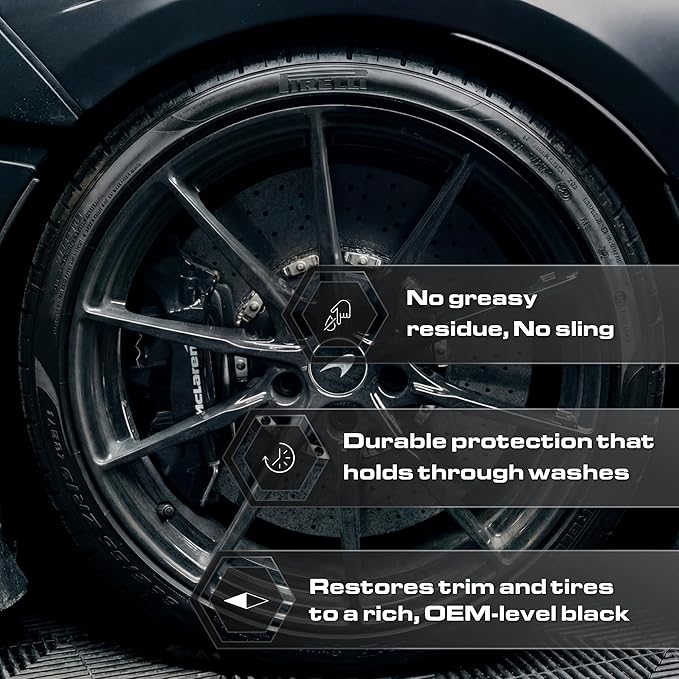 Blackout Trim & Tire Dressing - Best Tire Shine No Sling Formula - Water Based Protection for Car Tires & Trim - Safe for Cars, Trucks, SUVs & More - 16 fl oz