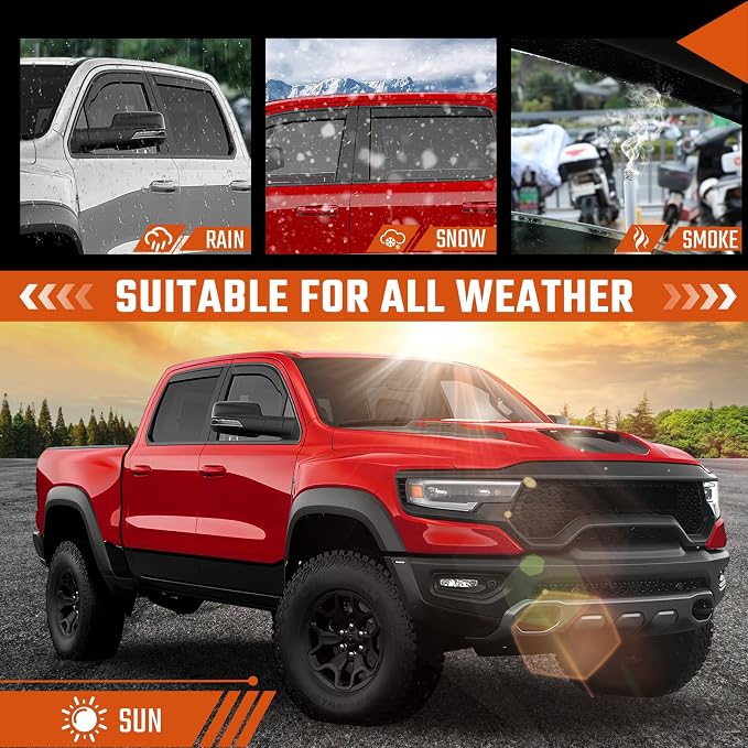 In-Channel Rain Guards Compatible with RAM 1500 2019-2026, Durable Side Windows Wind Deflectors 2019 2020 2021 2022 2023 2024 2025 2026 RAM 1500 Rain Guard Black 4 PCS
