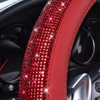 Bling Diamond Leather Steering Wheel Cover, with Bling Sparkly Crystal Glitter Rhinestones Universal Fit 14" 1/2-15" Car Wheel Protect for Women Girl Fit Suvs,Vans,Sedans,Cars,Trucks, Red