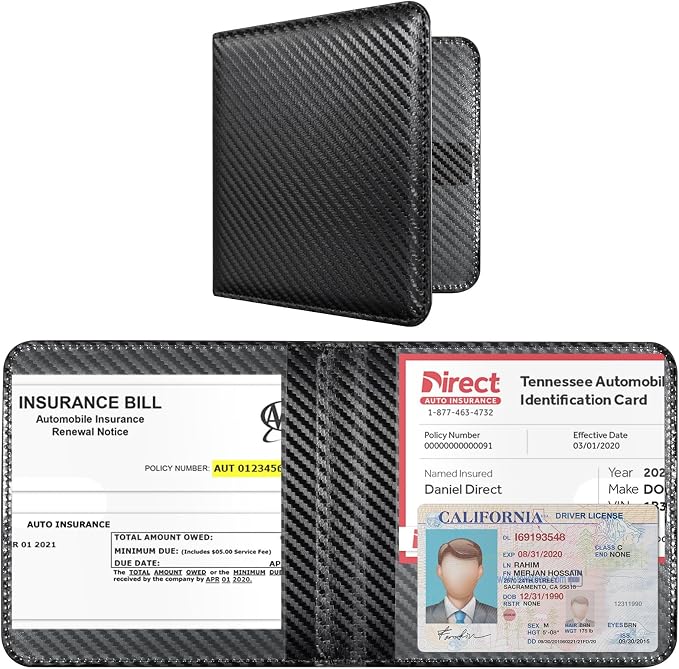 CoBak Car Registration and Insurance Holder - Small and Lightweight Vehicle Glove Box Car Organizer, Auto Truck Comparment Accessories Case for Essential Document, Driver License (Carbon Fiber Black)