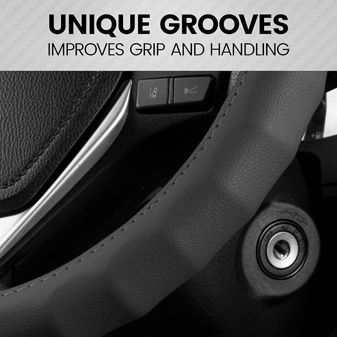 Genuine Black Leather Steering Wheel Cover for Car, Small (13.5" - 14.5") – Ergonomic Comfort Grip for Men & Women, Car Steering Wheel Cover for Vehicles with Small Steering Wheels