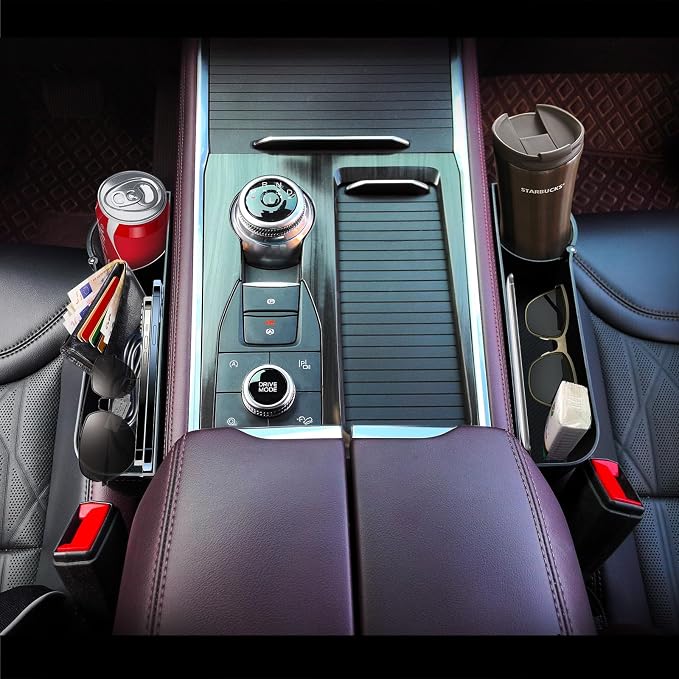 Car seat gap filler organizer,Multi-function car seat storage box 2 packs,Adjustable Cup Holder car console side storage box Holders phone, sunglasses,car accessories (Black Style 4)