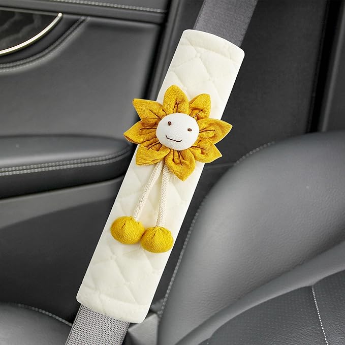 Soft Auto Seat Belt Cover Seatbelt Shoulder Pad Cushions 2 PCS for a More Comfortable Driving Universal Fit for All Cars and Backpack Off-White Orange Sunflower