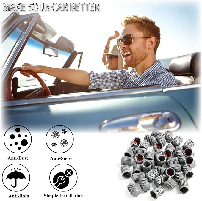 15PCS Tire Valve Stem Caps, Corrosion Resistant, with O Rubber Ring, Airtight Seal Heavy Duty Dustproof Tire Valve Stem Covers for Cars, SUV, Trucks, Bikes, Motorcycles, Bicycles(Gray)