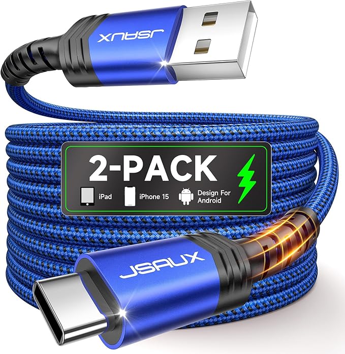USB C Cable [2-Pack 6.6ft], USB A to USB Cord Fast Charging for iPhone Air, iPhone 17, iPhone 17 Pro, iPhone 17 Pro Max, iPhone 16/iPhone 15 Series, Samsung S20 S10, Note 20 10, Car Play - Blue