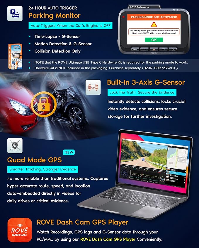 R2-4K Dual PRO Dash Cam Front and Rear, 4K+2K Dash Camera for Cars, Dual STARVIS 2 IMX678 + IMX675 Sensors, Free 128GB Card + CPL, WiFi 6 - up to 30MB/s Download Speed, 3" IPS, 24Hr Parking Mode