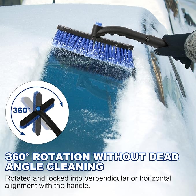 2Pack Ice Scrapers for Car Windshield, 2-in-1 Snow Scraper and Snow Brush for Car SUV Truck, Car Ice Windshield Scraper for Ice and Snow with 360° Pivoting Brush and Ergonomic Foam Grip Blue