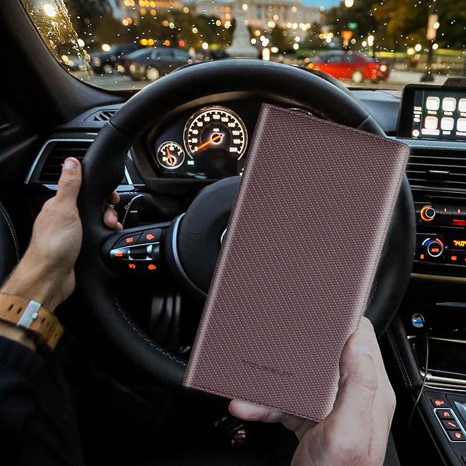 Car Registration and Insurance Card Holder, Vehicle License Document Glove Box Compartment Organizer, Essential Car Wallet Case for Driver Auto Owners (Carbon Coffee)