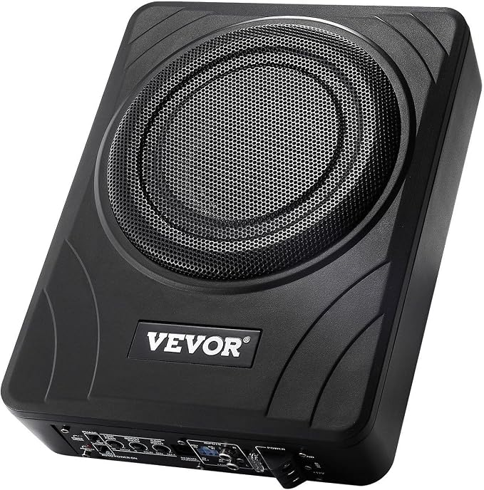 8" 300W Underseat Car Subwoofer, Slim Powered Car Subwoofers Under The Seat, Low Profile Audio Sub Built-in Amplifier, High/Low Level Input & Volume Controller for SUVs, Car, Truck, RV