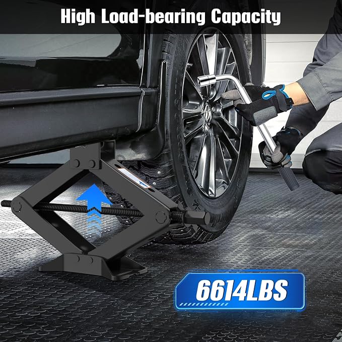 Car Jack Kit, 3 Ton (6614 lbs) Scissor Jack for Car, SUV, MPV | Alloy Steel Heavy Duty Scissor Car Jack, Portable Garage Tire Change Repair Tool, Outdoor Car Emergency Kit