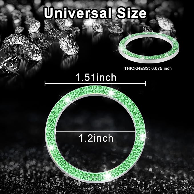 2 PCS Crystal Double Rhinestone Car Engine Start Stop Decoration Ring, Bling Car Interior Accessories for Women, Push to Start Button Cover Sticker, Automotive Decals, Light Green