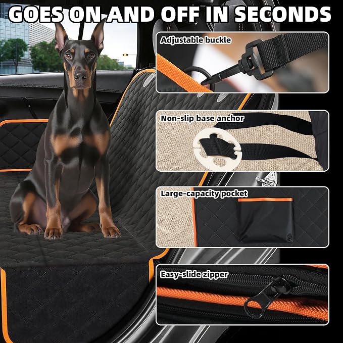 Smouatou Dog Car Seat Cover for Back Seat, Sturdy Backseat Extender for Dogs,New Scratch Resistant, Anti Slip Portable Dog Hammock,Suitable for Cars and SUVs,Car Travel Pet Bed,Hard Bottom (L)