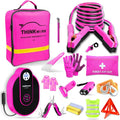 Car Emergency Kit for Teen Girl and Lady's Gifts, Pink Emergency Roadside Assistance kit with Digital Air Compressor, 10FT Jumper, First Aid Kit, and More Ideal Pink Car Accessories Tool -E7