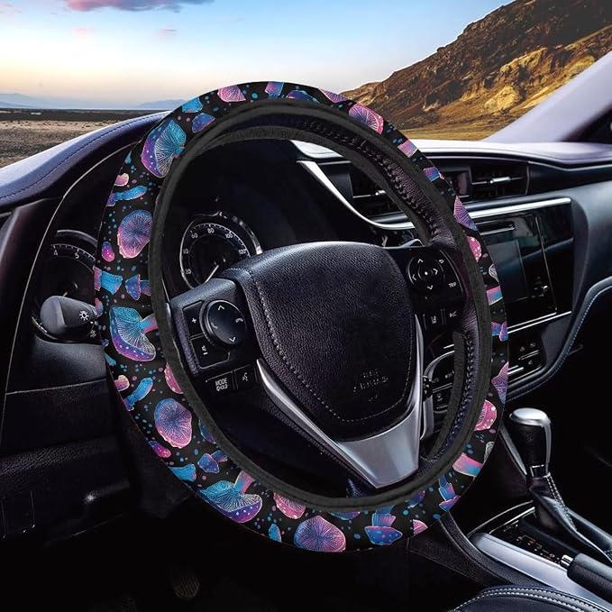 Car Steering Wheel Cover Sweat Absorption Safe Driving | Mushroom Print Car SUV Sedans Interior Accessories, Steering Wheel Protection Sweat Absorption