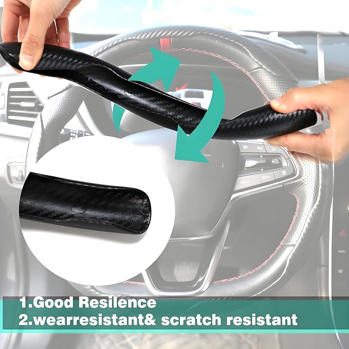 3PCS Carbon Fiber Steering Wheel Cover-Segmented Clip-On Design Anti-Slip & Scratch Resistant Universal Fit 14.5"-16" for Cars/Truck/SUV Great Gift for Men & Women