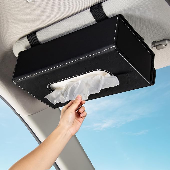 Car Tissue Holder Leather PU Tissues Box Cover for Sun Visor and Car Backseat Extra Large Rectangle Napkin Holder Fits for Various Tissue Sizes Soft Tissues Storage & Organization
