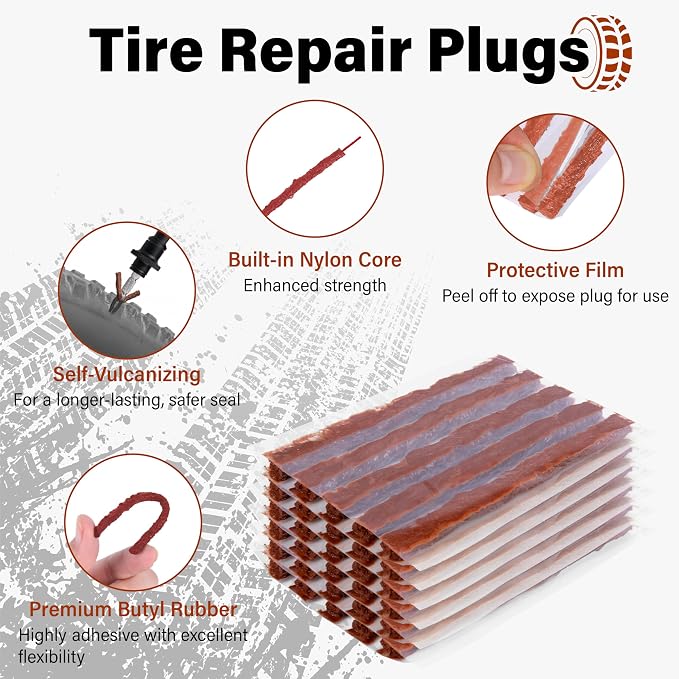 30 PCS Tire Plugs Heavy Duty, 4" X 0.24" Tire Repair Plugs, Rubber Tires Plug, Tires Repair Strings for Tubeless Puncture Car, RV, SUV, ATV, Motorcycle, Truck,Tractor (Brown)