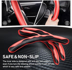3 Piece Carbon Fiber Steering Wheel Cover, Car Steering Wheel Cover for Men/Women, Anti-Slip, Comfortable Grip, Durable, Universal for 99% Car Interior Accessories (Red)