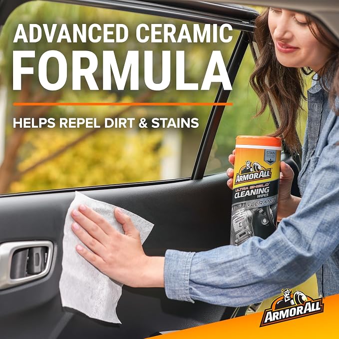 Ultra Shield + Ceramic Cleaning Wipes by, Car Interior Cleaner Wipes with Stain-Repelling Technology, 90 Count