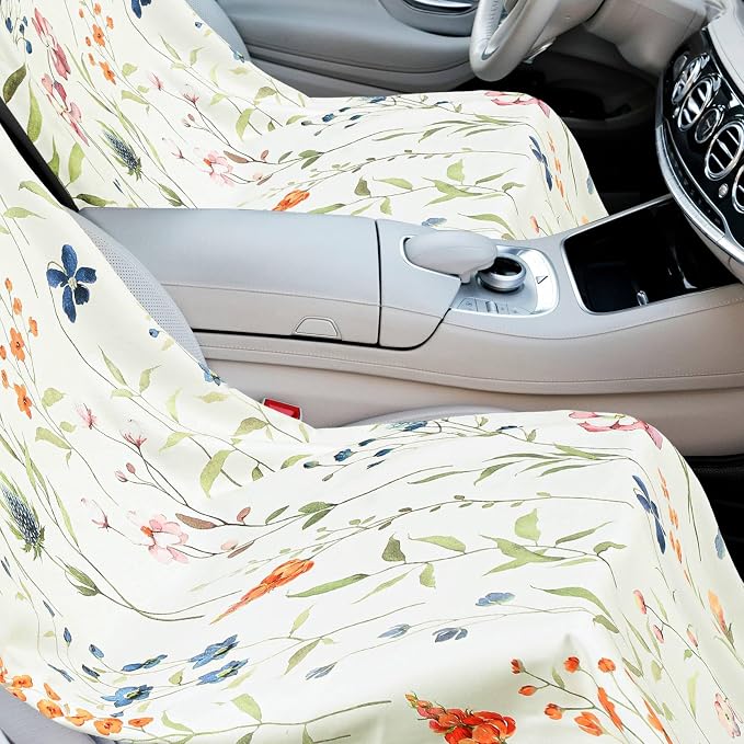 2 Pack Car Seat Towel Covers with Storage Bag 63 x 32 Inch Athletic Running Towel Seat Sweat Washable Non Slip Cover Gift for Car Outdoor Sport Activities (Wildflowers)