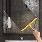 All-Purpose Stainless Steel Shower Squeegee for Shower Doors with 2 Adhesive Hooks, Bathroom Cleaner Tool Household Window Mirror Squeegee for Home Cleaning, Glass Door, Tile Wall, Car, 12 Inch Golden