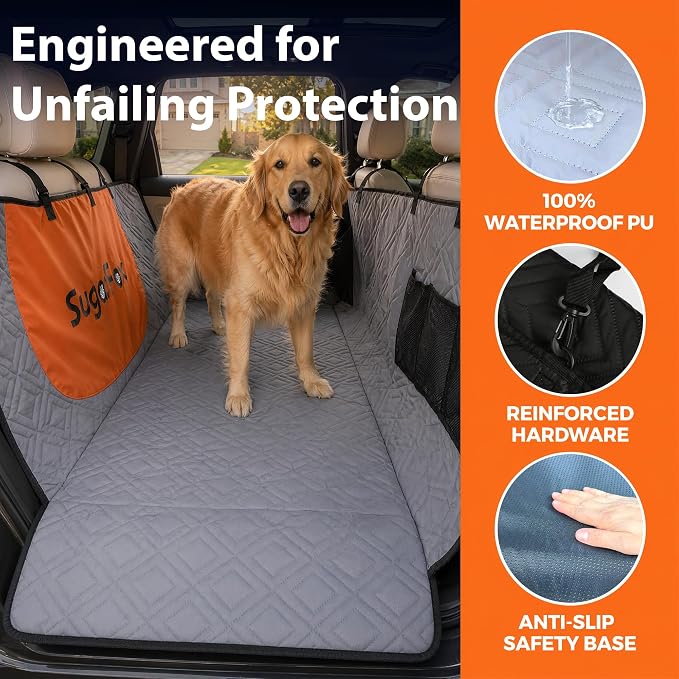 Dog Car Seat Cover for Back Seat - Upgraded PU Leather Dog Hammock, 400lbs Hard Bottom Backseat Pet Cover, Waterproof Anti-Scratch + Pet Safety Belt (Black-54“x18”)