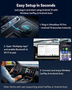 OTTOCAST P3 Pro AI Box – Wireless CarPlay & Android Auto Adapter, Android 13 with OttoDrive 3.0, HDMI Output, 8GB RAM + 128GB Storage, Cloud SIM, Supports YouTube, Netflix & TikTok Streaming