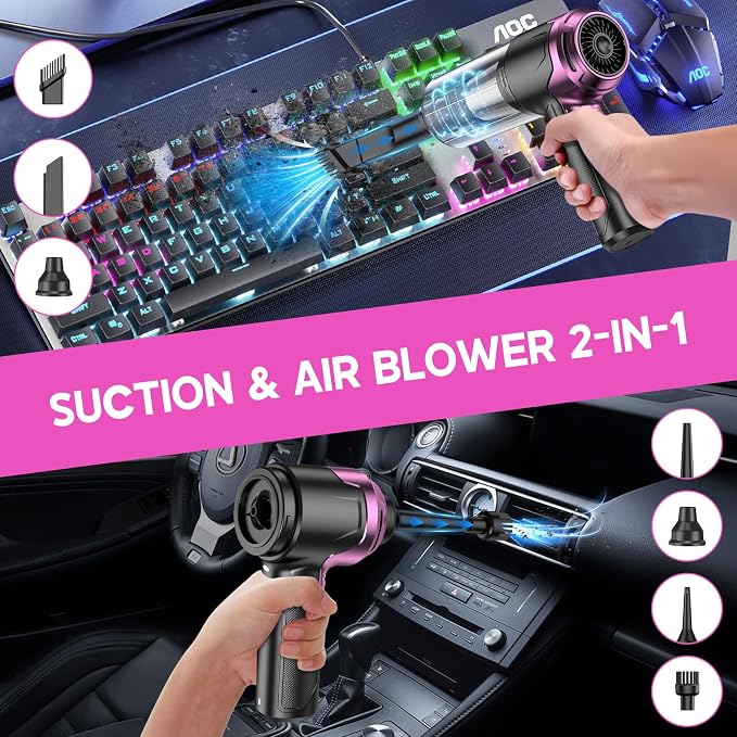 Handheld Car Vacuum Cleaner, 10000PA Vacuum Cleaner & Air Duster, 120W High Power Vacuum Portable Cordless, Hand Held Vacuum Rechargeable with Multi-Nozzles & LED Light for Home, Car, Office