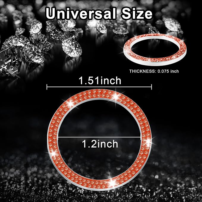 2 PCS Crystal Double Rhinestone Car Engine Start Stop Decoration Ring, Bling Car Interior Accessories for Women, Push to Start Button Cover Sticker, Automotive Decals, Reddish Orange