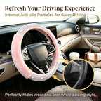 Bling Steering Wheel Cover Pink Fluffy Rhinestone for Women Girls | White Diamond Elastic Car Steering Wheel Accessories Sparkling Fur Steering Wheel Protector Warm Universal Fit 14-15 inch