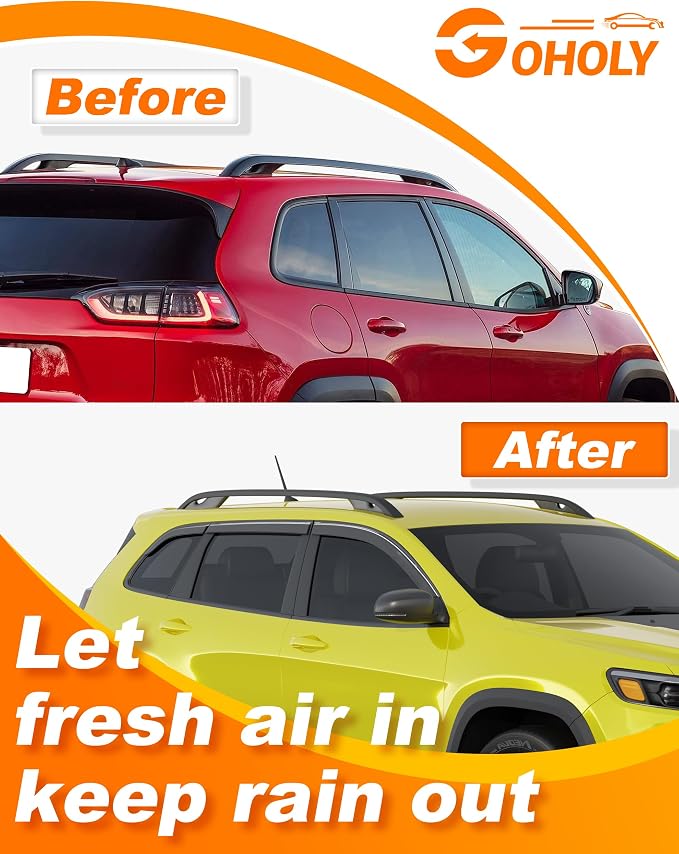 6-pcs Low-Profile Window Rain Guard for 2014-2023 Jeep Cherokee Rain Guards Side Window Visors Extra-Thick Vent Visor Window Deflectors Tape-on Vent Shades Car Accessories