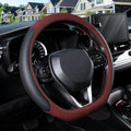 D Shaped Steering Wheel Cover for 14.5-15 inch Flat Bottom Wheels, Breathable Perforated Microfiber Leather, Anti-Slip Grip, Universal Fit for Cars & SUVs, Black and Burgundy