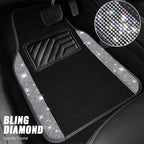 Bling Diamond Leather Steering Wheel Cover 14.5in-15in Floor Mats Shining Rhinestone Carpet Sparkly Glitter Crystal Anti-Slip Pad Fit Automotive SUV Pickup Truck Girl Women, 5pcs Black Sliver
