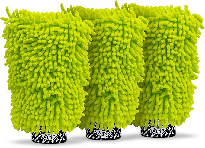 Chenille Premium Scratch-Free Microfiber Wash Mitt, Lime Green, 9.6" x 2.3" x 7" (3 Pack) - MIC49303