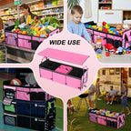 Bold Color Block Trunk Organizer | 95L, 35"x13.8"x11.8" | Dedicated Shoe Storage & 26L Ice Pack | Foldable for SUV/Car/Jeep | Stylish Gift & Car Accessories for Men & Women - Pink-X212