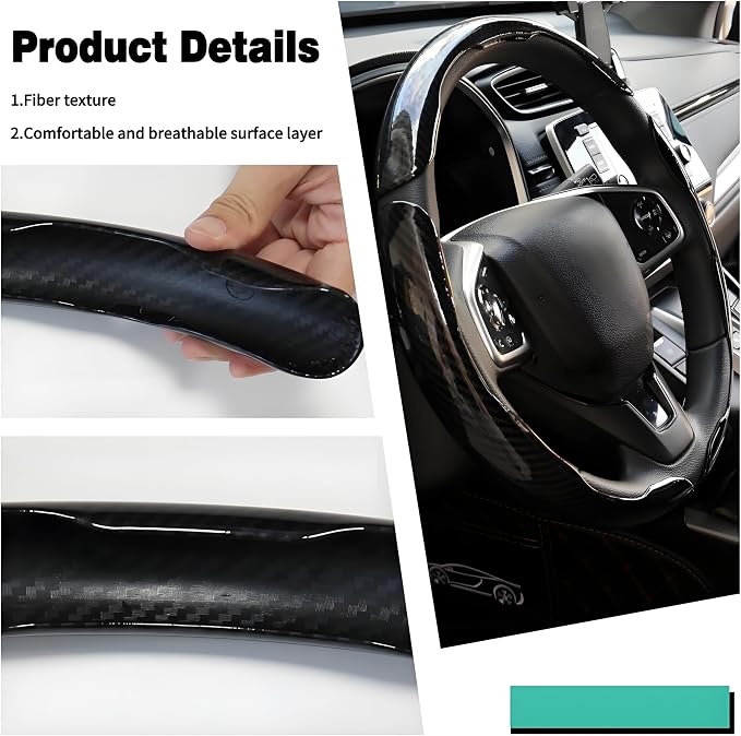 3PCS Carbon Fiber Steering Wheel Cover-Segmented Clip-On Design Anti-Slip & Scratch Resistant Universal Fit 14.5"-16" for Cars/Truck/SUV Great Gift for Men & Women