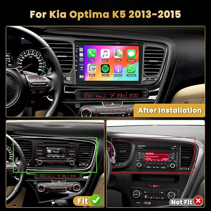 8 Core 4+64GB for Kia Optima K5 2013 2014 2015 Android Car Stereo, 9 Inch 1280 * 720 IPS Touchscreen Car Radio Wireless Carplay 59UI GPS Navigation WiFi 32EQ DSP Backup Camrea