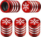 Tire Valve Stem Cap Cover - (5 Pack) Tire Air Caps Metal with Plastic Liner Corrosion Resistant Leak-Proof Snow Snowflake for Car Motorcycle Bike Red
