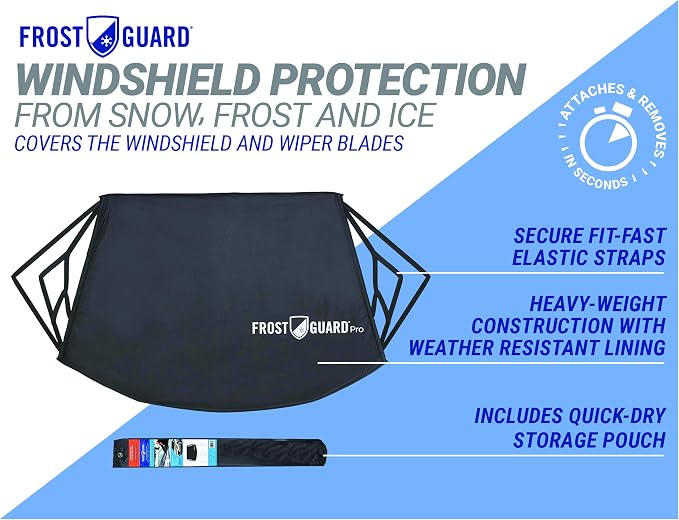 Pro | Premium Winter Windshield Cover for Ice and Snow with Wiper Blade Cover | XL Size Car Windshield Cover, Black | Fits Most Cars, Sedans, Small Trucks and SUVs – 70 x 41 Inches
