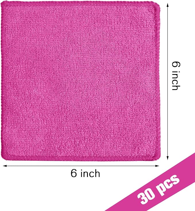 Cleaning Cloth Dry Erase Cloth Cleaning Rags Reasonable Kitchen Towels Microfiber Towels Cars Wash(6 x 6 Inch,Pink,30 Pcs)
