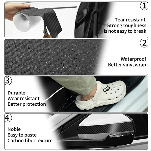 Carbon Fiber Wrap Tape for Car Door Sill Protector, Waterproof Scratch-Resistant Matte Black Vinyl Film, 2in x 33 ft for Cars, SUVs & Trucks