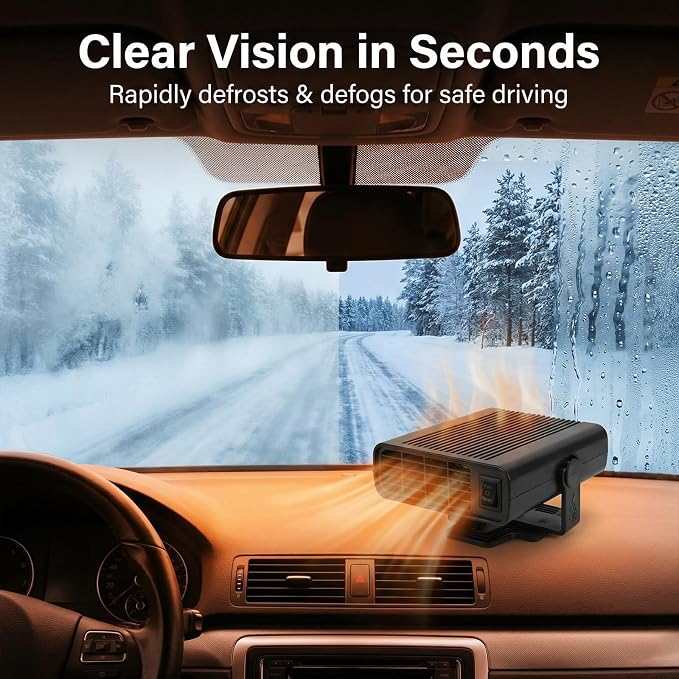 Car Heater, Powerful 2 in1 Portable Car Heater and Cooler 360° Rapid Windshield Defroster & Defogger for Vehicle, 12V Car Heaters Plug-and-Play via Vehicle Power Outlet