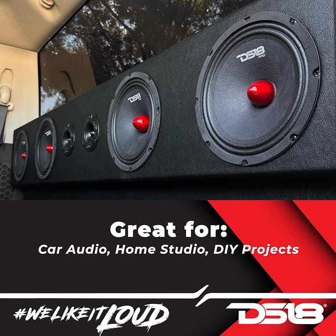PRO-GM8.4B Loudspeaker - 8", Midrange, Red Aluminum Bullet, 580W Max, 4 Ohms,1.5" Kapton VC, Premium Quality Audio Door Speakers for Car or Truck Stereo Sound System (1 Speaker)