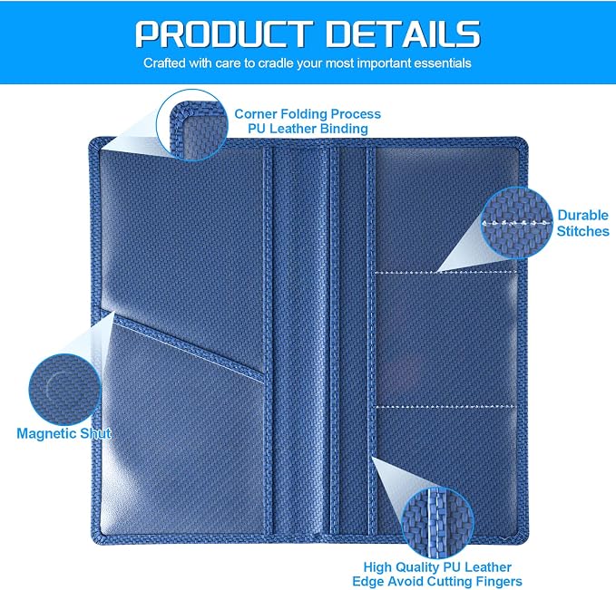 1Pack Car Registration and Insurance Holder,Car Document Holder for Cards License with Magnetic Shut,Vehicle Glove Box Car Organizer for Documents, Cards, License(Carbon Fiber Blue)