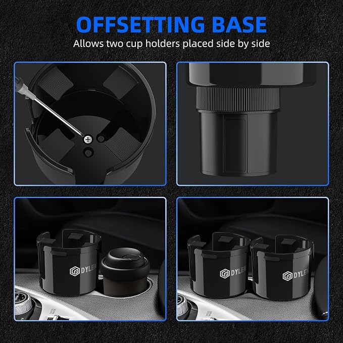 Car Cup Holder Expander with Adjustable Base, Fits 16–46oz Bottles | Expandable Base Fits 2.5"–3.8" Cup Holders; Secures Yeti, Owala 16–46oz Bottles; 99% Phones; Anti‑slip Tabs Prevent Spills