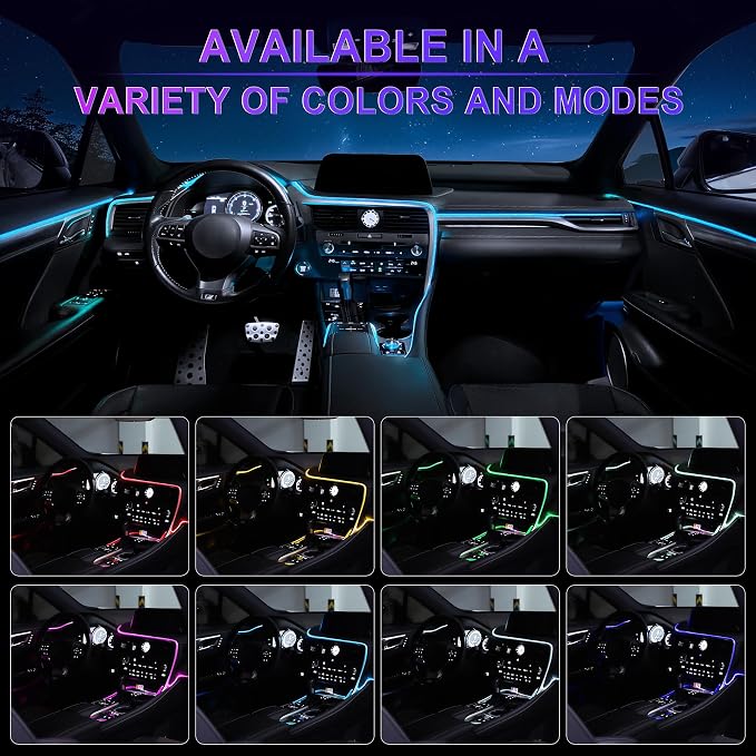 Smart Car LED Interior Lights with USB Port, LED Strip Fiber Optic Lights, Wireless App and Remote Control, Sync to Music, Car Accessories Gifts for Women and Men, 6 in 1