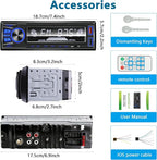 Car Radio Bluetooth Single DIN Car Stereo with Bluetooth,Car Audio with Push to Talk Button for Handsfree Calling,FM/ MP3/EQ/SD/AUX,Dual USB,iOS & Android App Control,7 LED Colors | No CD Player