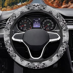 Steering Wheel Protection for Automotive Steering Wheel Covers | Skull Floral Grey, 14-15 In, Sweat Absorption Comfort Grip for Driver Women Men
